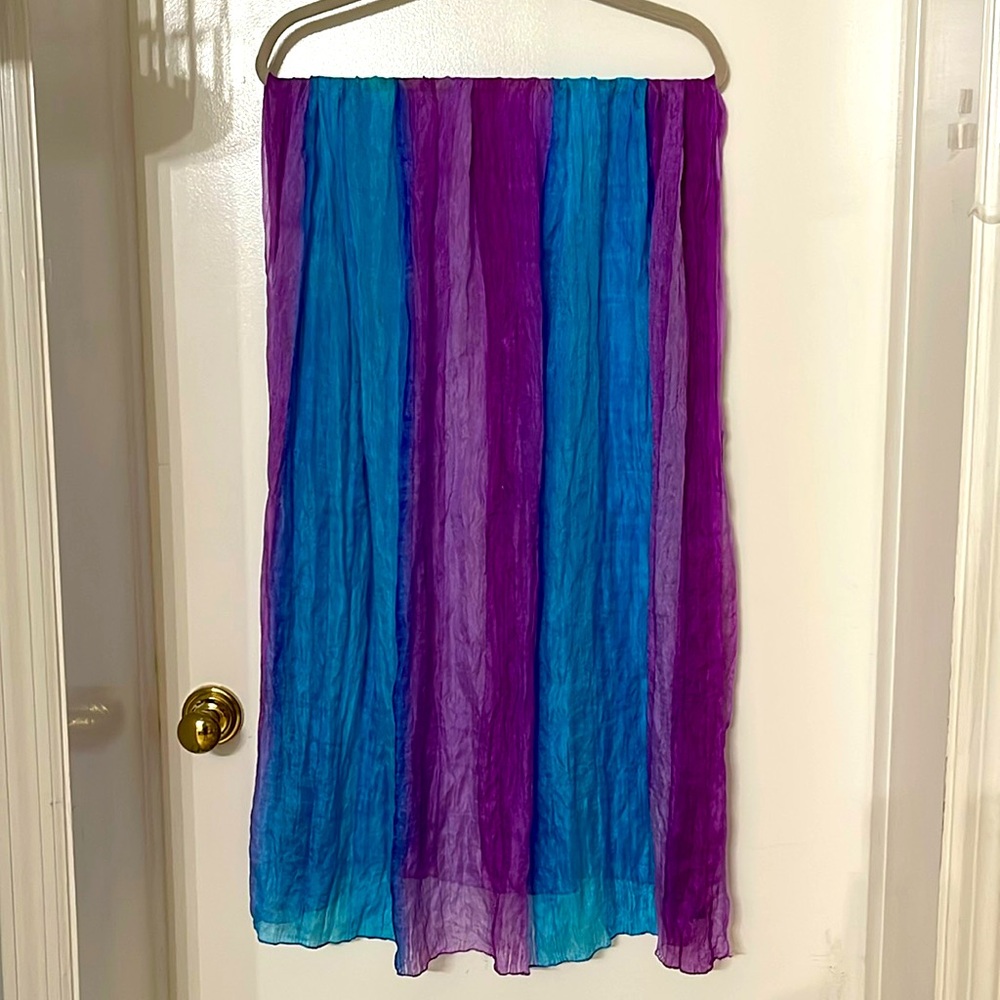100% PURE SILK SCARF SHAWL VIBRANT TURQUOISE BLUE PURPLE PINK FLOWING BOHO